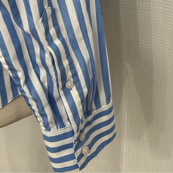 Lands End Women's Striped No Iron Cotton Button Front Blouse Blue/White Size 12T - Picture 5 of 6